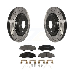 Front Coated Drilled Slotted Disc Brake Rotors And Semi-Metallic Pads Kit For 2018-2023 Honda Odyssey KDF-100625