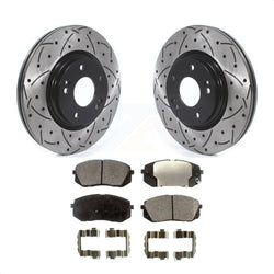 Front Coated Drilled Slotted Disc Brake Rotors And Semi-Metallic Pads Kit For 2015 Hyundai Sonata GAS engine With Manual Parking KDF-100628