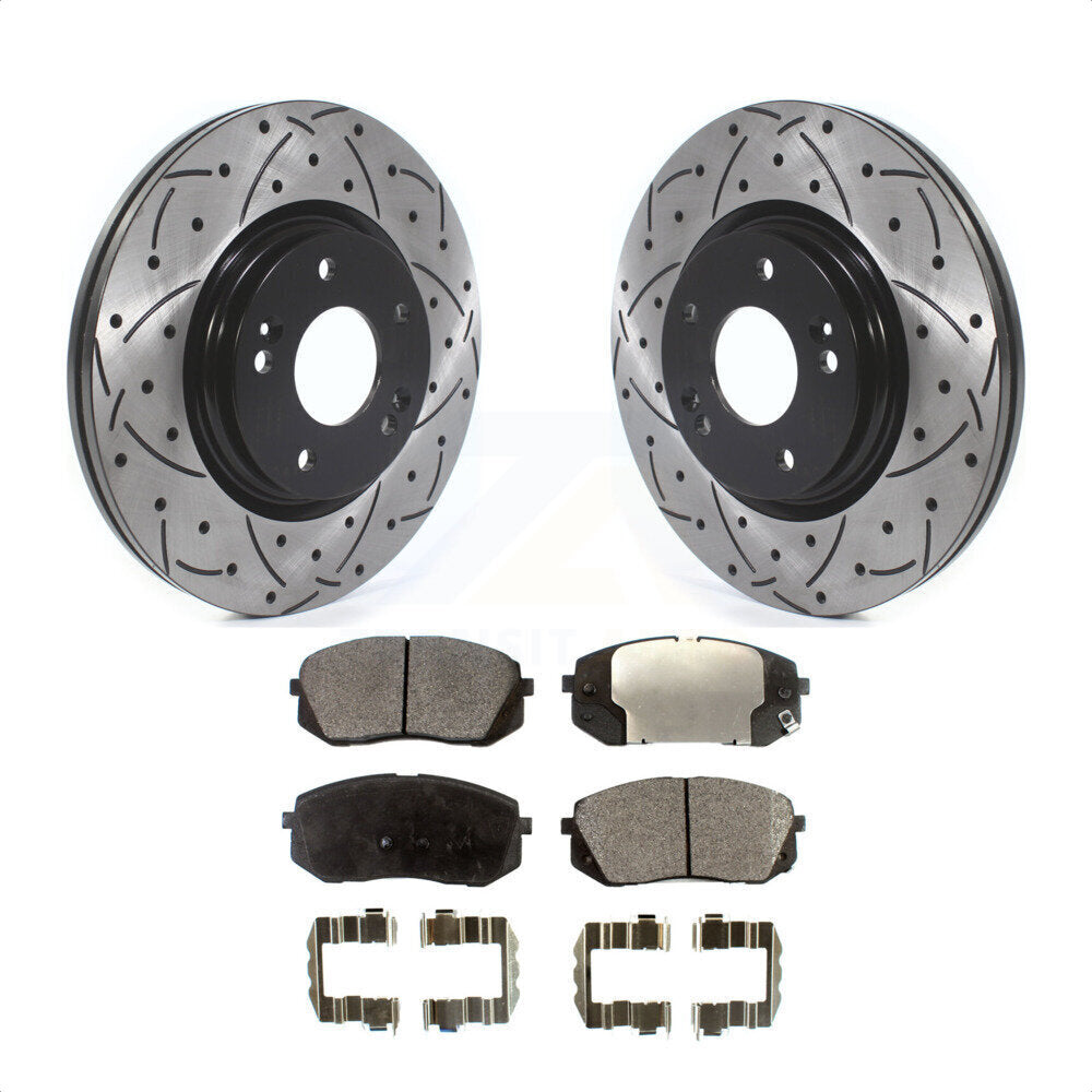 Front Coated Drilled Slotted Disc Brake Rotors And Semi-Metallic Pads Kit For 2015 Hyundai Sonata GAS engine With Manual Parking KDF-100628 by Transit Auto