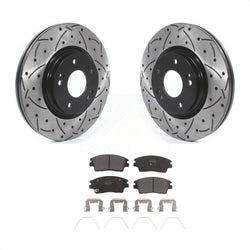 Front Coated Drilled Slotted Disc Brake Rotors And Semi-Metallic Pads Kit For Hyundai Elantra Tucson Kia Sportage KDF-100630