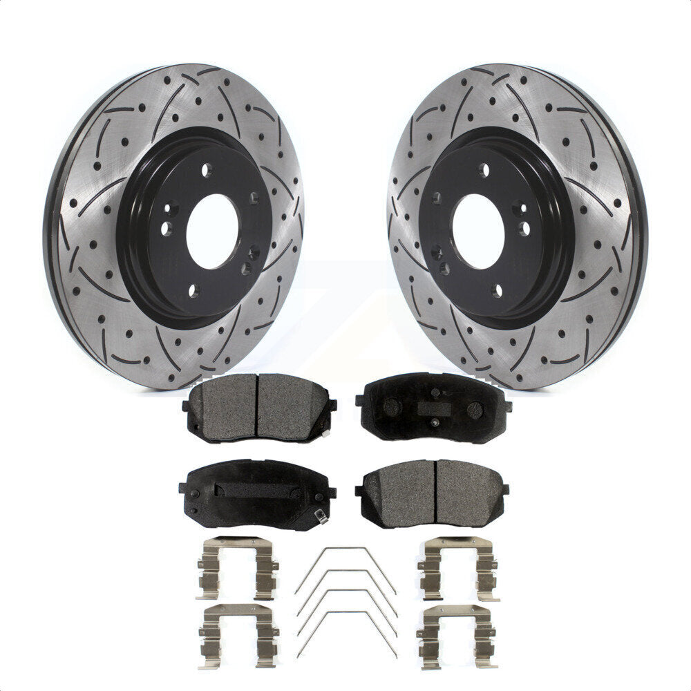 Front Coated Drilled Slotted Disc Brake Rotors And Semi-Metallic Pads Kit For Kia Soul Hyundai Kona Elantra GT Veloster Forte Seltos KDF-100631 by Transit Auto