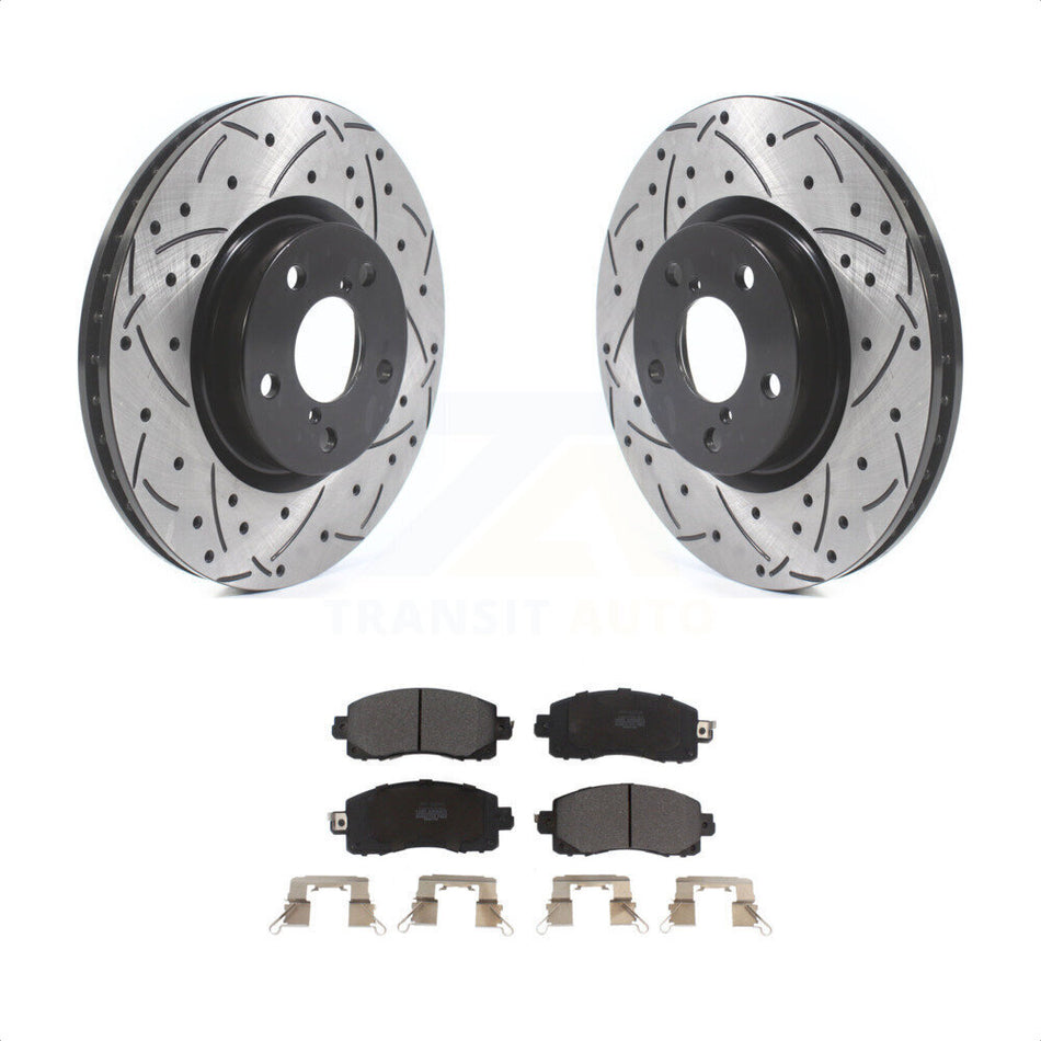 Front Coated Drilled Slotted Disc Brake Rotors And Semi-Metallic Pads Kit For 2017-2021 Subaru Impreza With 276mm Diameter Rotor KDF-100640 by Transit Auto