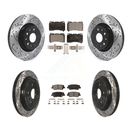 Front Rear Coated Drilled Slotted Disc Brake Rotors And Semi-Metallic Pads Kit For Cadillac CTS With 18" Factory Wheels KDF-100645 by Transit Auto