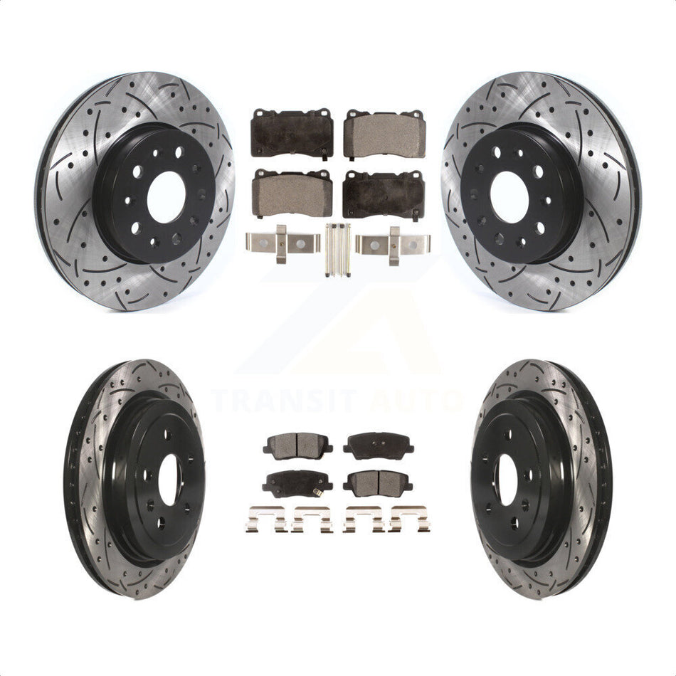 Front Rear Coated Drilled Slotted Disc Brake Rotors And Semi-Metallic Pads Kit For Cadillac CTS KDF-100647 by Transit Auto