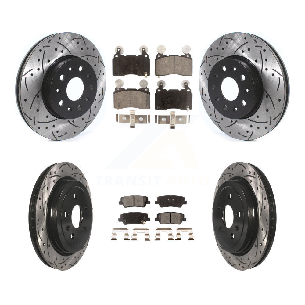 Front Rear Coated Drilled Slotted Disc Brake Rotors And Semi-Metallic Pads Kit For Cadillac CTS KDF-100651 by Transit Auto