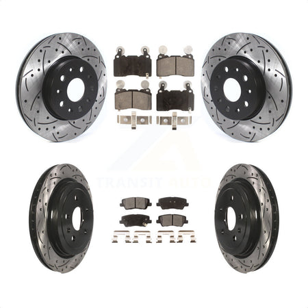 Front Rear Coated Drilled Slotted Disc Brake Rotors And Semi-Metallic Pads Kit For Cadillac CTS KDF-100651 by Transit Auto