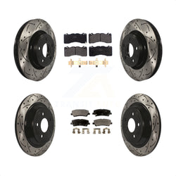 Front Rear Coated Drilled Slotted Disc Brake Rotors And Semi-Metallic Pads Kit For 2015 Ford Mustang V6 With Brembo Brakes KDF-100653