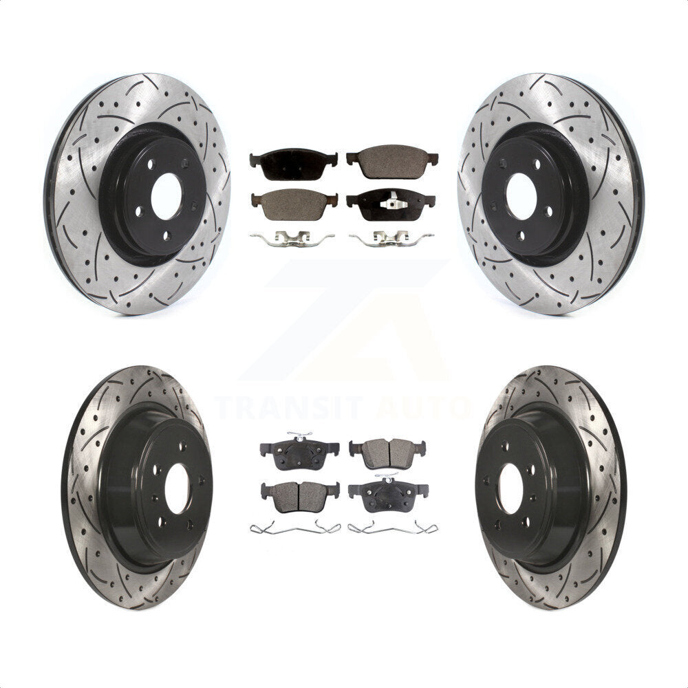 Front Rear Coated Drilled Slotted Disc Brake Rotors And Semi-Metallic Pads Kit For Lincoln MKC KDF-100655 by Transit Auto