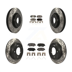Front Rear Coated Drilled Slotted Disc Brake Rotors And Semi-Metallic Pads Kit For Hyundai Veloster KDF-100657