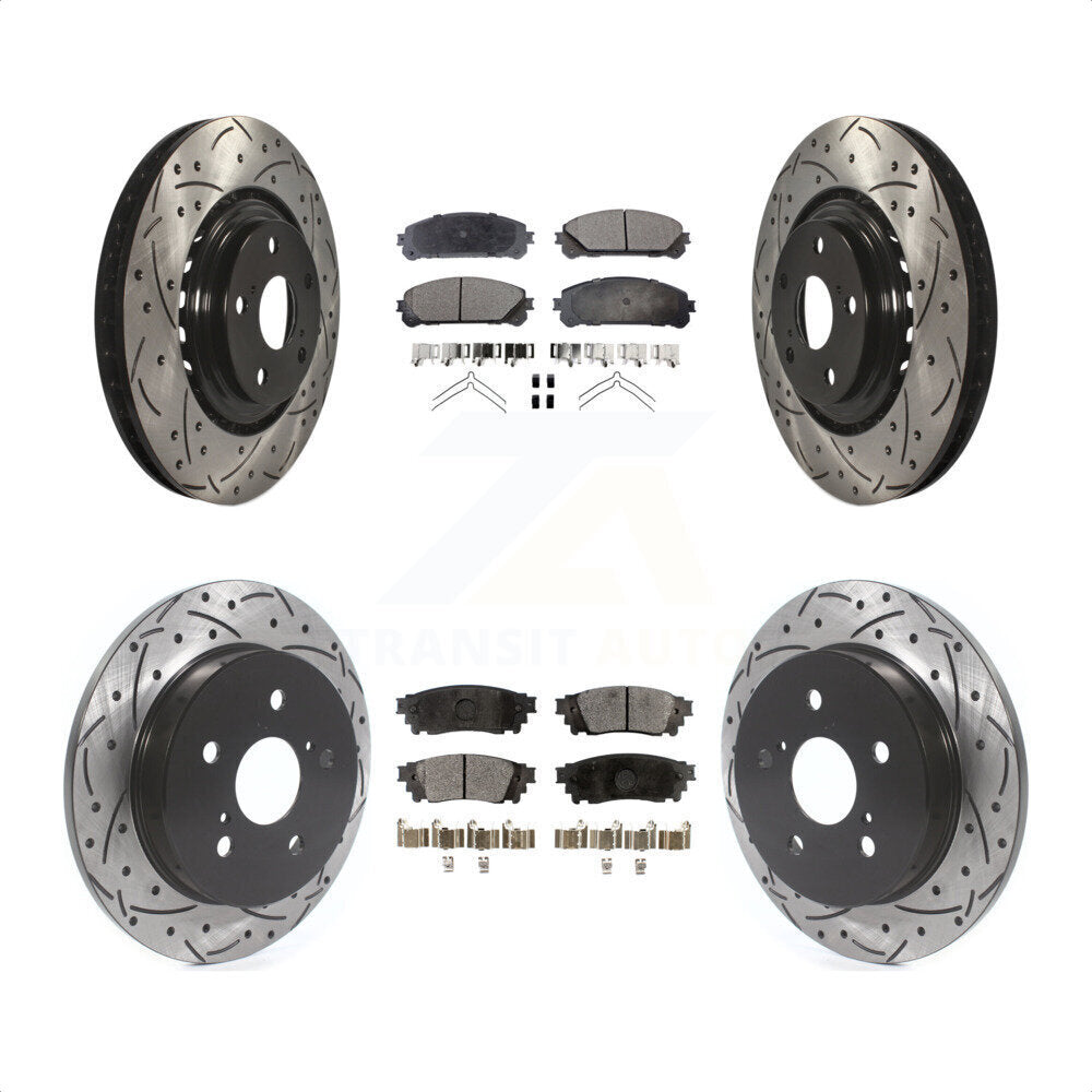 Front Rear Coated Drilled Slotted Disc Brake Rotors And Semi-Metallic Pads Kit For Lexus NX200t NX300 NX300h KDF-100659 by Transit Auto