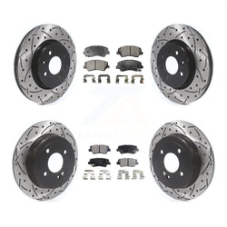 Front Rear Coated Drilled Slotted Disc Brake Rotors And Semi-Metallic Pads Kit For Kia Rio KDF-100663