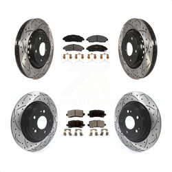 Front Rear Coated Drilled Slotted Disc Brake Rotors And Semi-Metallic Pads Kit For Acura MDX KDF-100666
