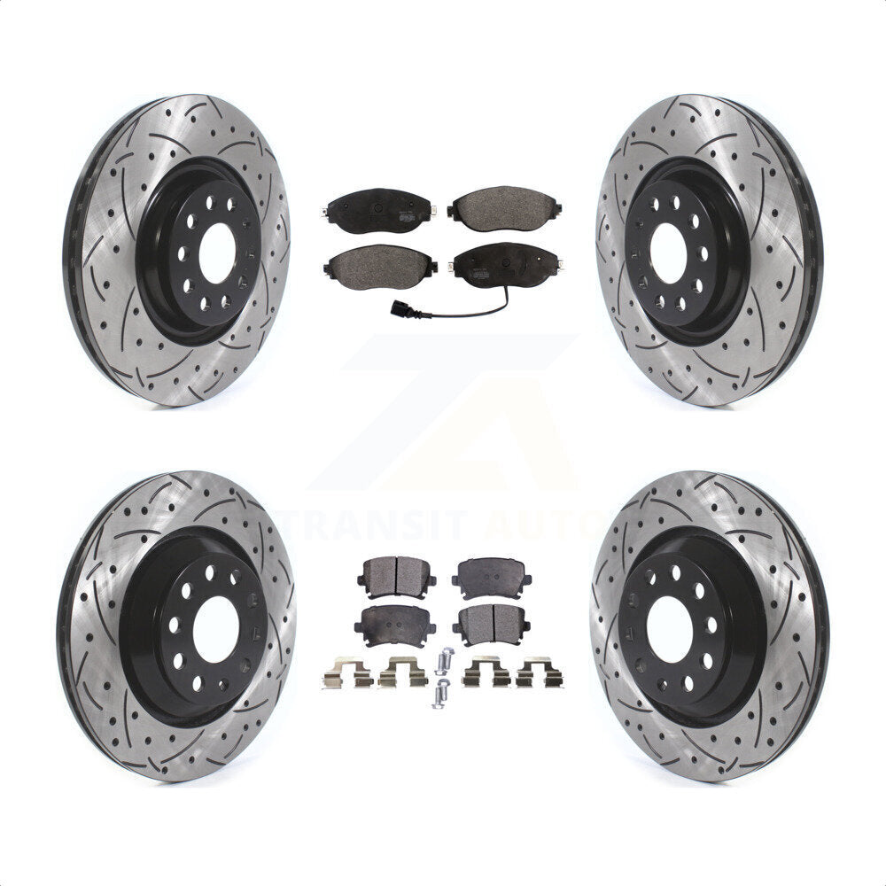 Front Rear Coated Drilled Slotted Disc Brake Rotors And Semi-Metallic Pads Kit For Volkswagen GTI KDF-100667 by Transit Auto