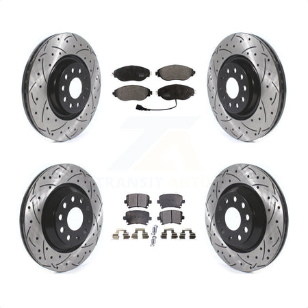 Front Rear Coated Drilled Slotted Disc Brake Rotors And Semi-Metallic Pads Kit For Volkswagen GTI KDF-100667 by Transit Auto