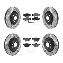 Front Rear Coated Drilled Slotted Disc Brake Rotors And Semi-Metallic Pads Kit For Audi Volkswagen Golf R S3 Q3 Arteon KDF-100668