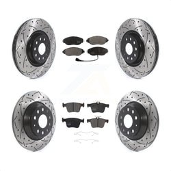 Front Rear Coated Drilled Slotted Disc Brake Rotors And Semi-Metallic Pads Kit For Volkswagen Tiguan Jetta KDF-100669