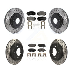 Front Rear Coated Drilled Slotted Disc Brake Rotors And Semi-Metallic Pads Kit For Kia Soul Forte KDF-100674