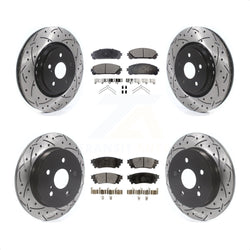 Front Rear Coated Drilled Slotted Disc Brake Rotors And Semi-Metallic Pads Kit For Toyota Camry Avalon TRD KDF-100677