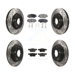Front Rear Coated Drilled Slotted Disc Brake Rotors And Semi-Metallic Pads Kit For Honda Civic KDF-100679