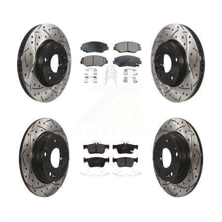 Front Rear Coated Drilled Slotted Disc Brake Rotors And Semi-Metallic Pads Kit For Honda Civic KDF-100679 by Transit Auto