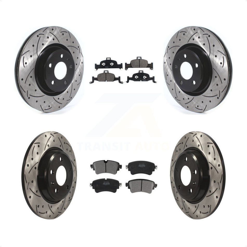 Front Rear Coated Drilled Slotted Disc Brake Rotors And Semi-Metallic Pads Kit For Audi A4 Quattro KDF-100682 by Transit Auto