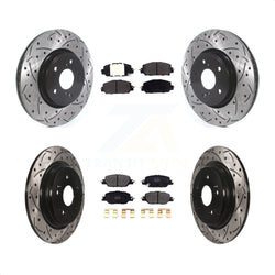 Front Rear Coated Drilled Slotted Disc Brake Rotors And Semi-Metallic Pads Kit For Honda CR-V KDF-100684