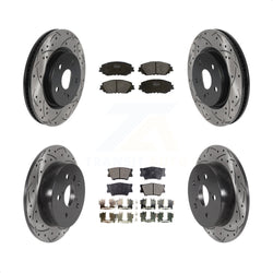 Front Rear Coated Drilled Slotted Disc Brake Rotors And Semi-Metallic Pads Kit For Toyota Camry KDF-100686