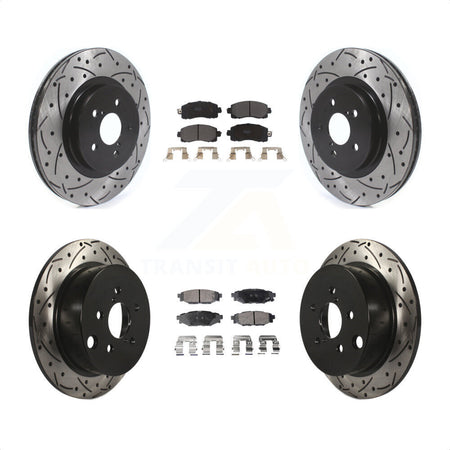 Front Rear Coated Drilled Slotted Disc Brake Rotors And Semi-Metallic Pads Kit For Subaru Crosstrek Impreza KDF-100687 by Transit Auto