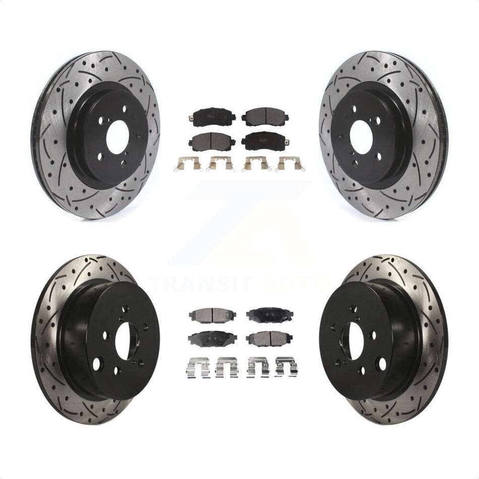 Front Rear Coated Drilled Slotted Disc Brake Rotors And Semi-Metallic Pads Kit For Subaru Crosstrek Impreza KDF-100687 by Transit Auto