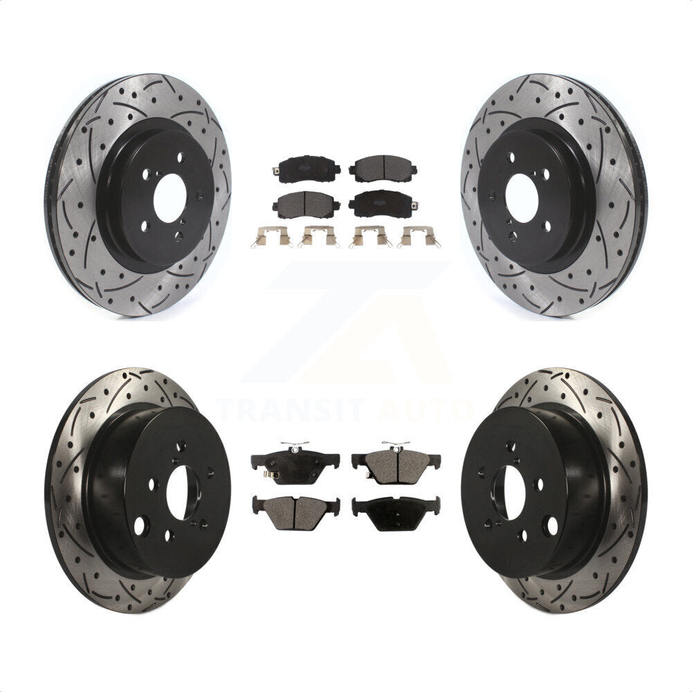 Front Rear Coated Drilled Slotted Disc Brake Rotors And Semi-Metallic Pads Kit For Subaru Crosstrek KDF-100688 by Transit Auto