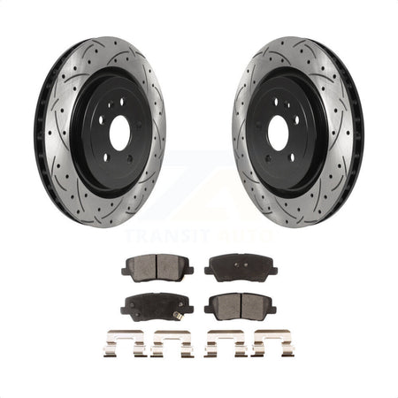 Rear Coated Drilled Slotted Disc Brake Rotors And Semi-Metallic Pads Kit For 2015 Cadillac CTS 6.2L KDF-100692 by Transit Auto