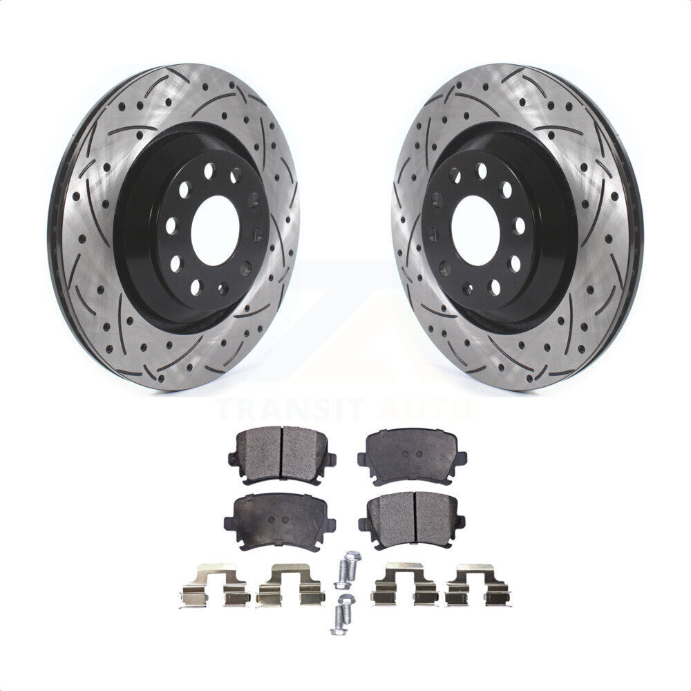 Rear Coated Drilled Slotted Disc Brake Rotors And Semi-Metallic Pads Kit For Volkswagen CC Passat GTI Golf R R32 Audi TTS Quattro KDF-100697 by Transit Auto