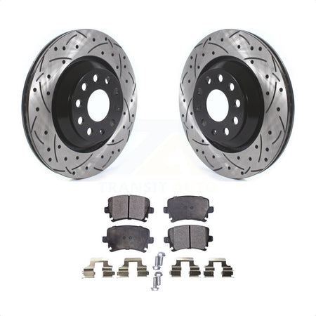 Rear Coated Drilled Slotted Disc Brake Rotors And Semi-Metallic Pads Kit For Volkswagen CC Passat GTI Golf R R32 Audi TTS Quattro KDF-100697 by Transit Auto