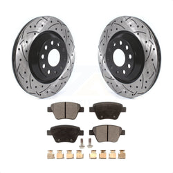 Rear Coated Drilled Slotted Disc Brake Rotors And Semi-Metallic Pads Kit For 2013 Volkswagen GTI With 310mm Diameter Rotor KDF-100698