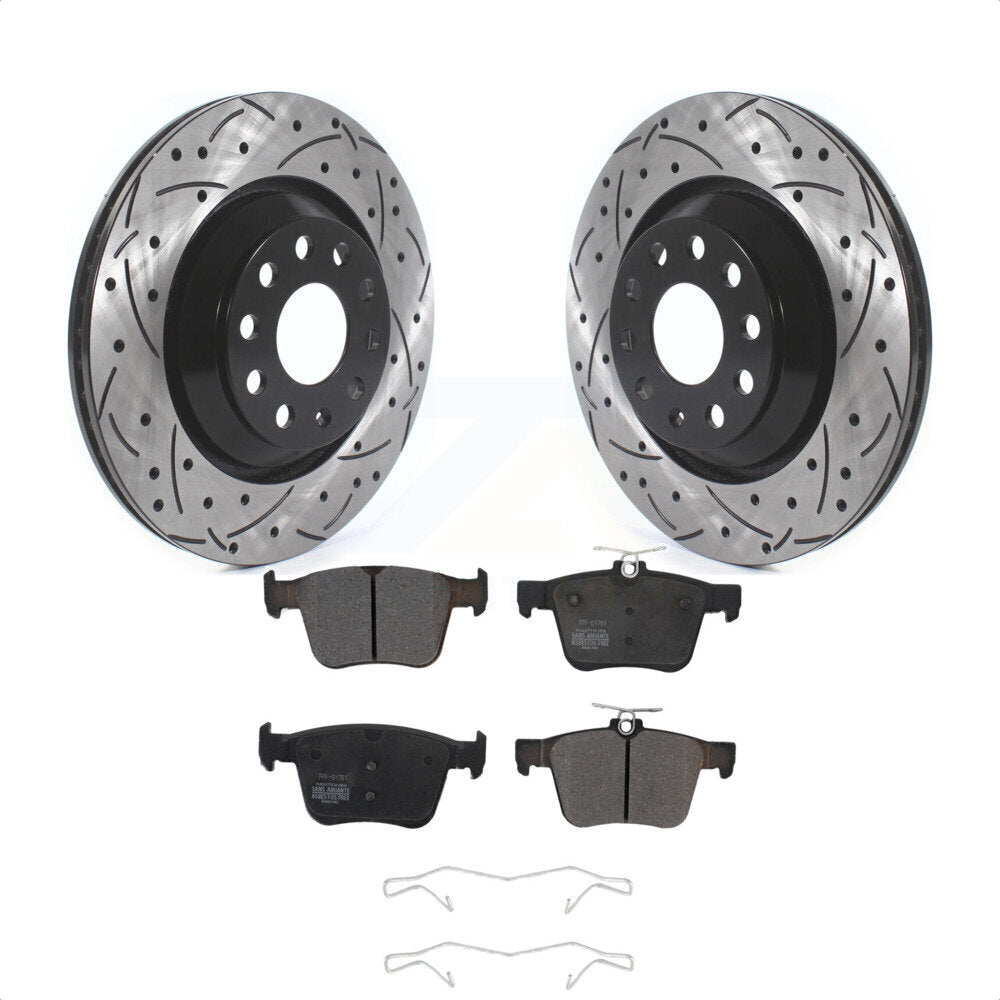 Rear Coated Drilled Slotted Disc Brake Rotors And Semi-Metallic Pads Kit For Volkswagen Atlas Audi Golf R S3 Q3 A3 Arteon TTS Quattro Cross Sport KDF-100699 by Transit Auto