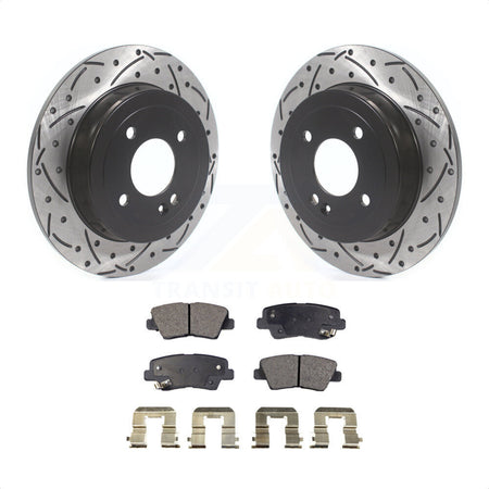 Rear Coated Drilled Slotted Disc Brake Rotors And Semi-Metallic Pads Kit For 2011 Hyundai Accent KDF-100702 by Transit Auto