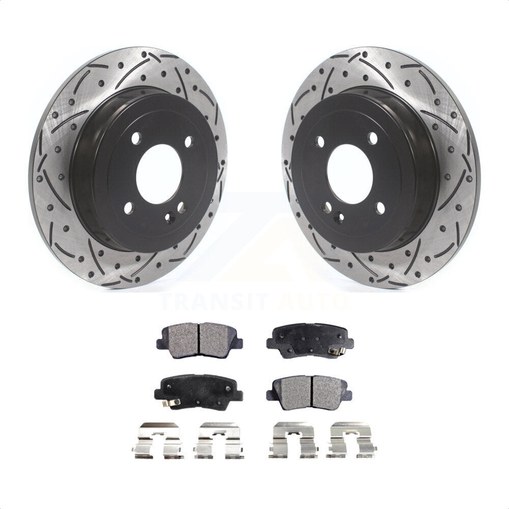 Rear Coated Drilled Slotted Disc Brake Rotors And Semi-Metallic Pads Kit For Hyundai Accent Kia Rio KDF-100703 by Transit Auto