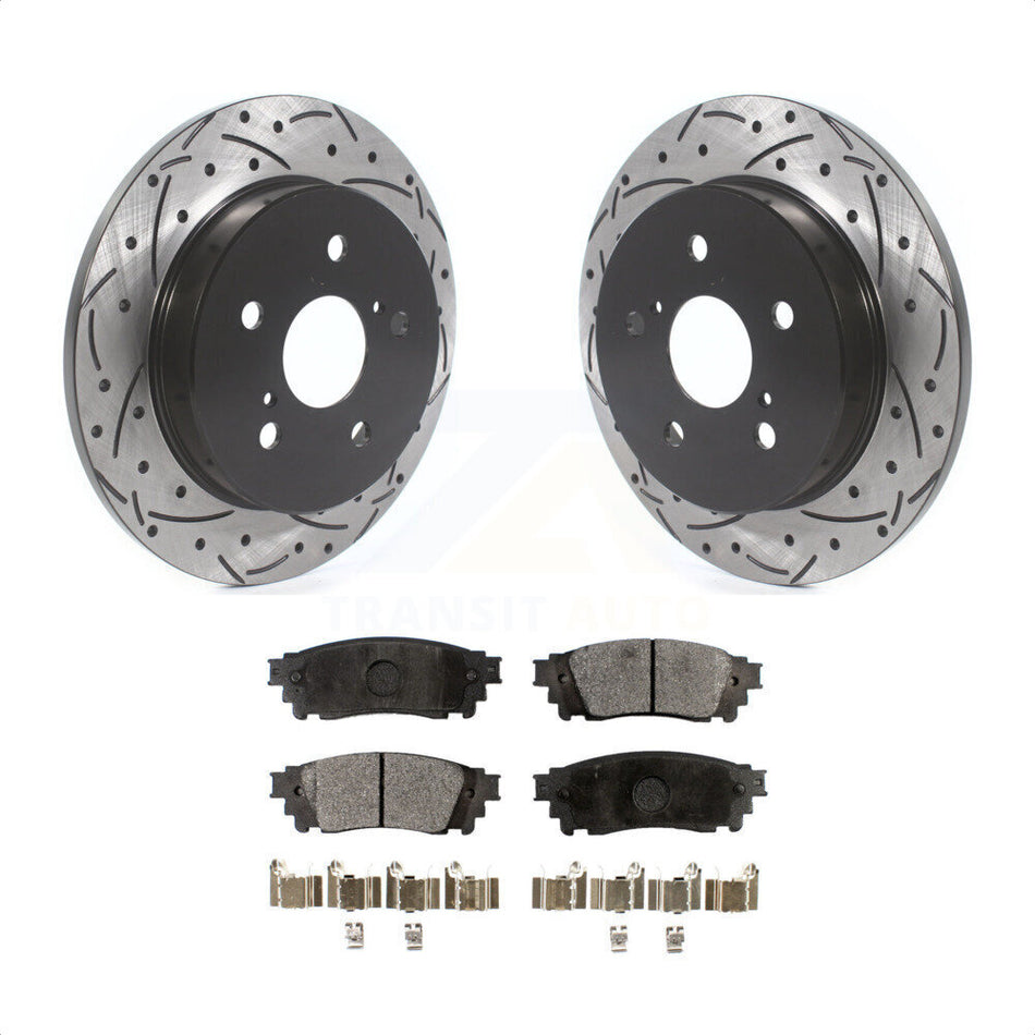 Rear Coated Drill Slot Disc Brake Rotors Semi-Metallic Pad Kit For Toyota Camry RAV4 Lexus NX200t C-HR NX300 ES350 Avalon NX300h ES300h UX250h UX200 ES250 Venza Corolla Cross KDF-100705 by Transit Auto