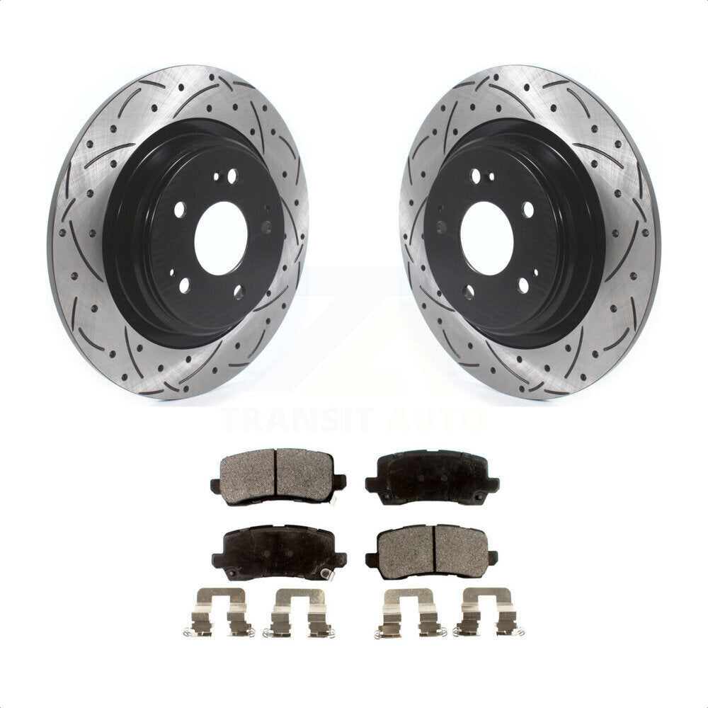 Rear Coated Drilled Slotted Disc Brake Rotors And Semi-Metallic Pads Kit For 2017-2020 Acura MDX KDF-100708 by Transit Auto