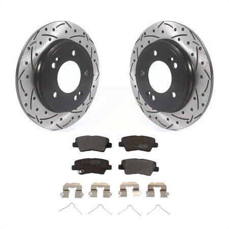 Rear Coated Drilled Slotted Disc Brake Rotors And Semi-Metallic Pads Kit For Hyundai Elantra Kia Niro Ioniq KDF-100710 by Transit Auto