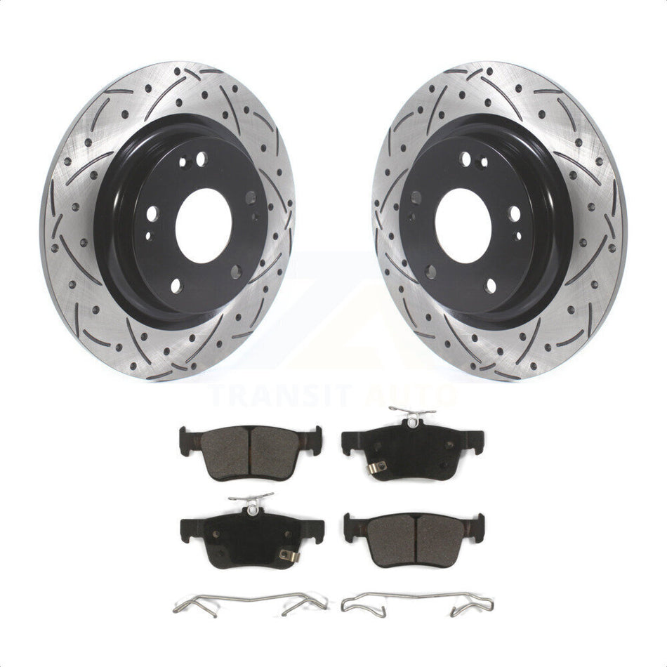 Rear Coated Drilled Slotted Disc Brake Rotors And Semi-Metallic Pads Kit For Honda Civic KDF-100712 by Transit Auto