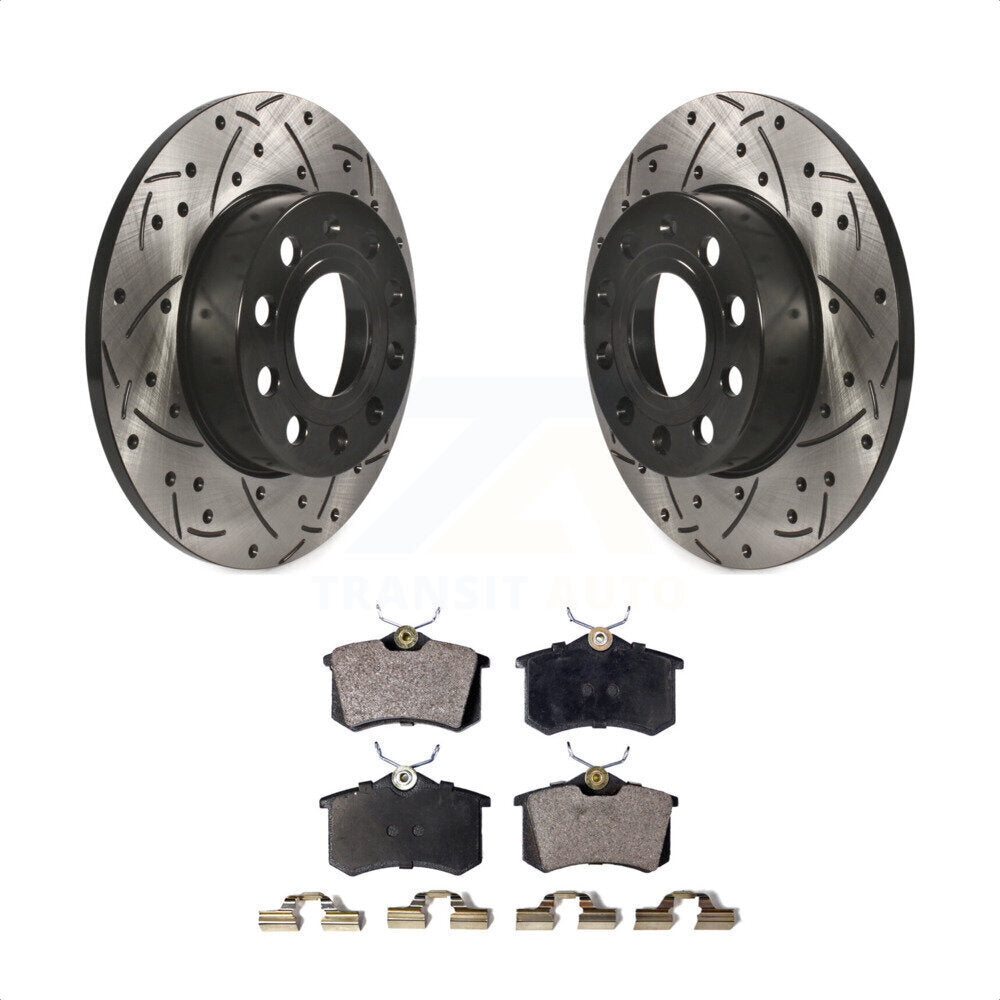 Rear Coated Drilled Slotted Disc Brake Rotors And Semi-Metallic Pads Kit For 2011 Volkswagen Golf With 256mm Diameter Rotor KDF-100716 by Transit Auto