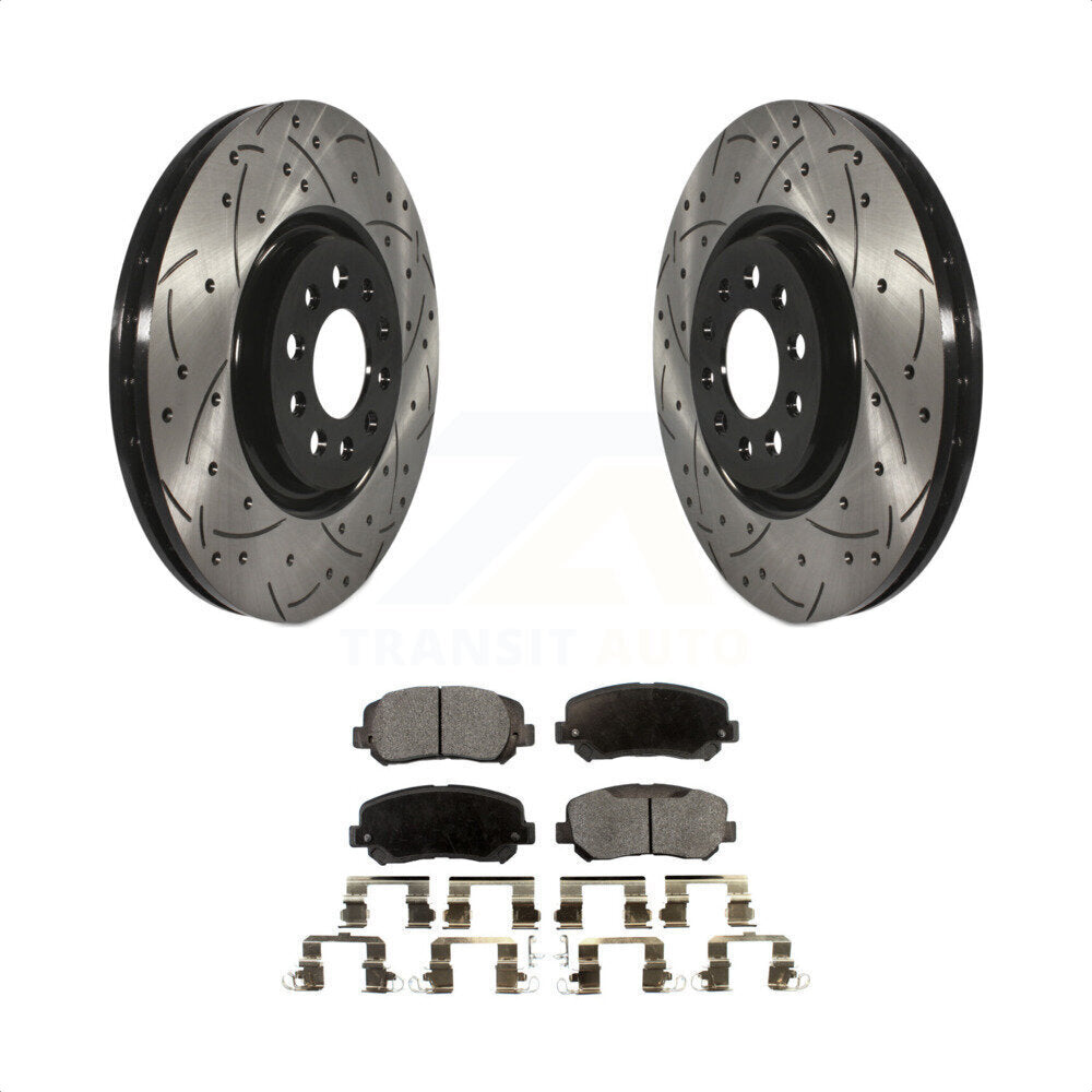 Front Coated Drilled Slotted Disc Brake Rotors And Semi-Metallic Pads Kit For 2014-2017 Jeep Cherokee With Single Piston Caliper KDF-100717 by Transit Auto