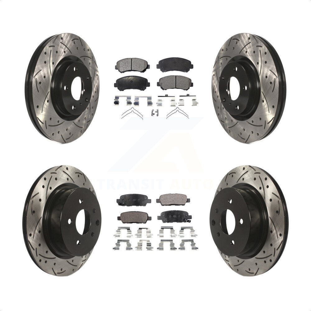 Front Rear Coated Drilled Slotted Disc Brake Rotors And Semi-Metallic Pads Kit For Nissan Maxima KDF-100723 by Transit Auto