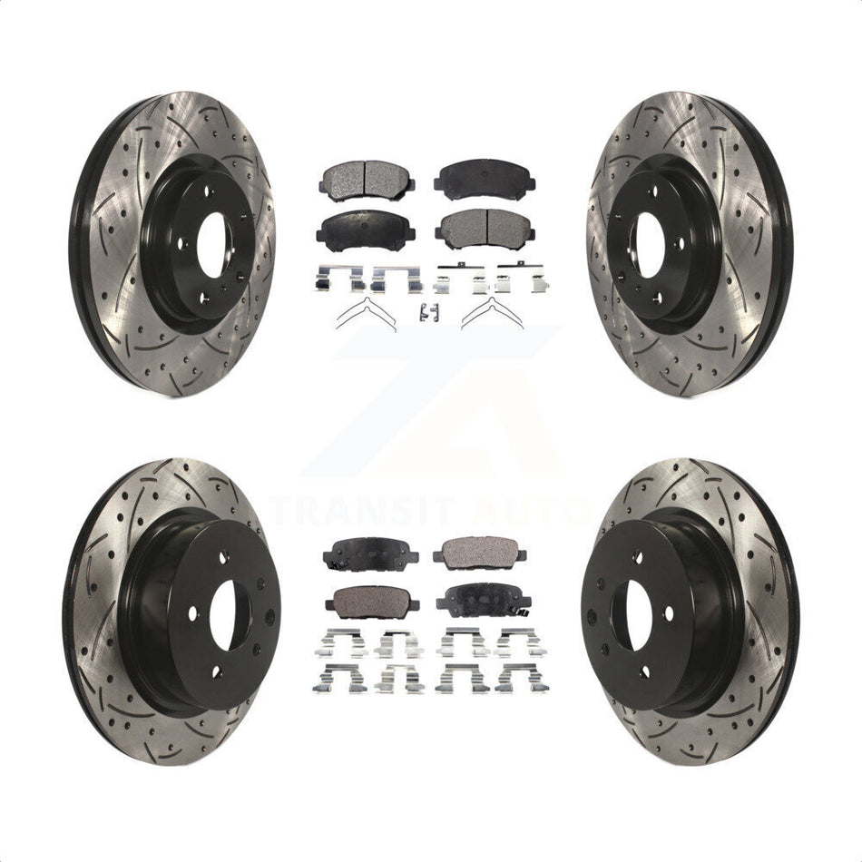 Front Rear Coated Drilled Slotted Disc Brake Rotors And Semi-Metallic Pads Kit For Nissan Maxima KDF-100723 by Transit Auto