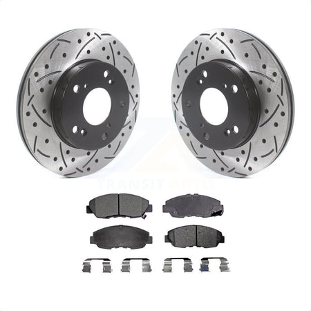 Front Coated Drilled Slotted Disc Brake Rotors And Semi-Metallic Pads Kit For Honda Civic KDF-100748 by Transit Auto