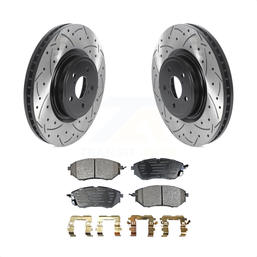 Front Coated Drilled Slotted Disc Brake Rotors And Semi-Metallic Pads Kit For Subaru Forester Outback Legacy KDF-100754 by Transit Auto