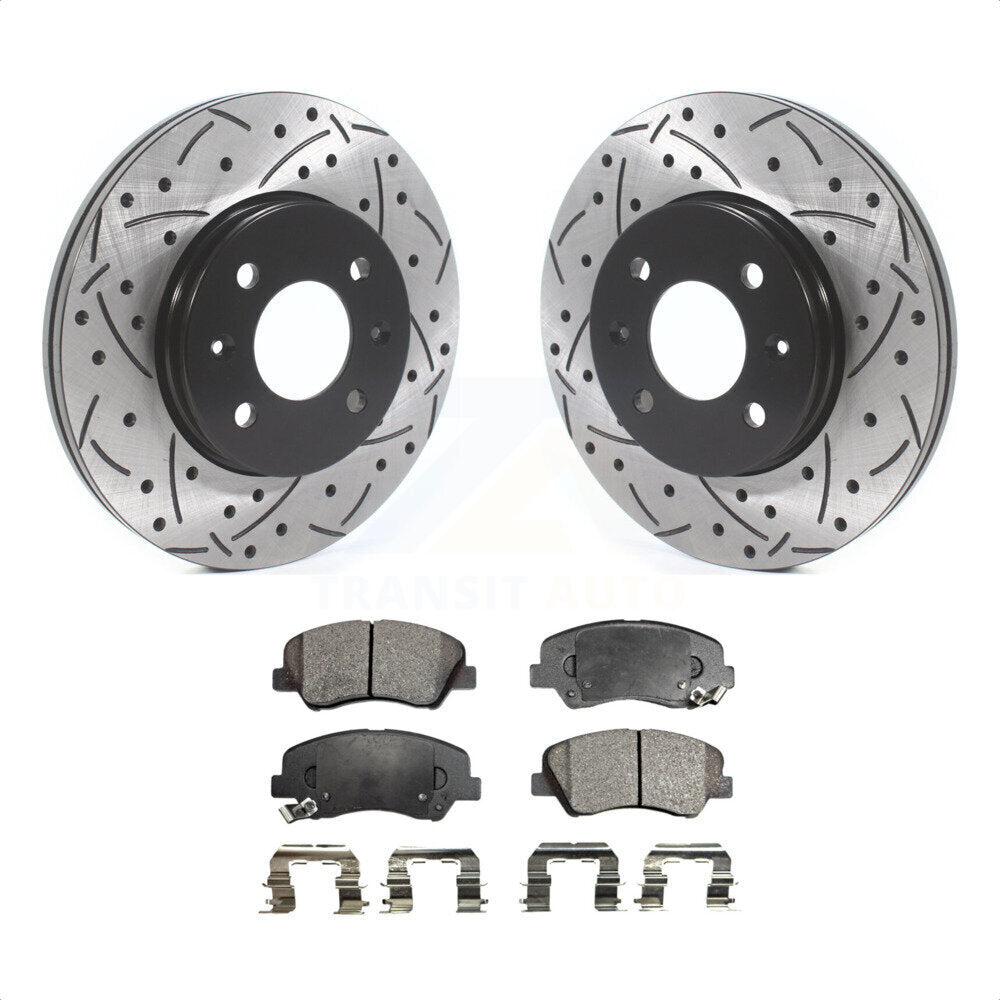 Front Coated Drilled Slotted Disc Brake Rotors And Semi-Metallic Pads Kit For Hyundai Accent Kia Rio KDF-100777 by Transit Auto