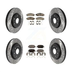 Front Rear Coated Drilled Slotted Disc Brake Rotors And Semi-Metallic Pads Kit For Chevrolet Traverse GMC Acadia Buick Enclave Blazer KDF-100796