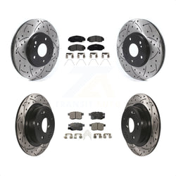 Front Rear Coated Drilled Slotted Disc Brake Rotors And Semi-Metallic Pads Kit For Honda Accord Acura TSX KDF-100802